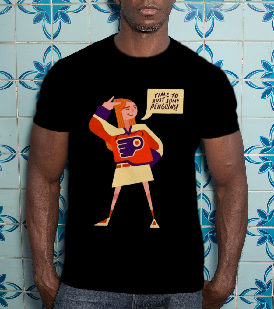 Philadelphia Flyers Time To Bust Some Penguins Retro Cartoon T-Shirt