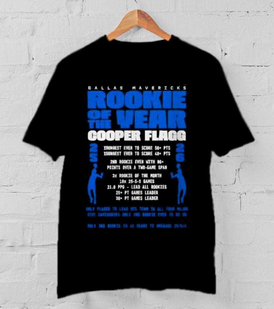 Dallas Mavericks Rookie Cooper Flagg Dominates With Record Points And Rebounds T-Shirt