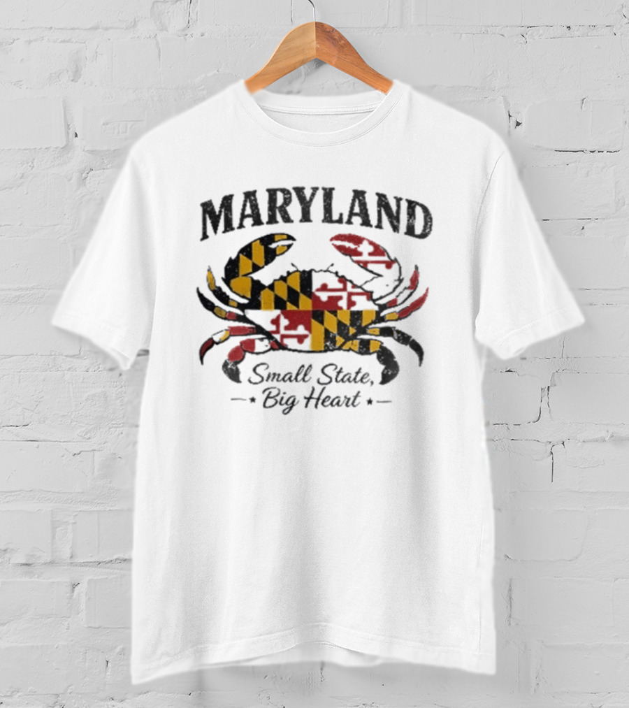 Maryland Crab Small State Big Heart Flag T-Shirt