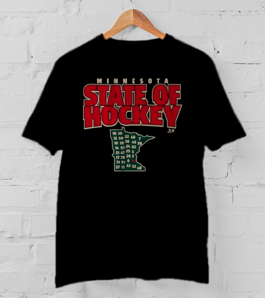 Minnesota State Of Hockey Wild Numbers Map T-Shirt
