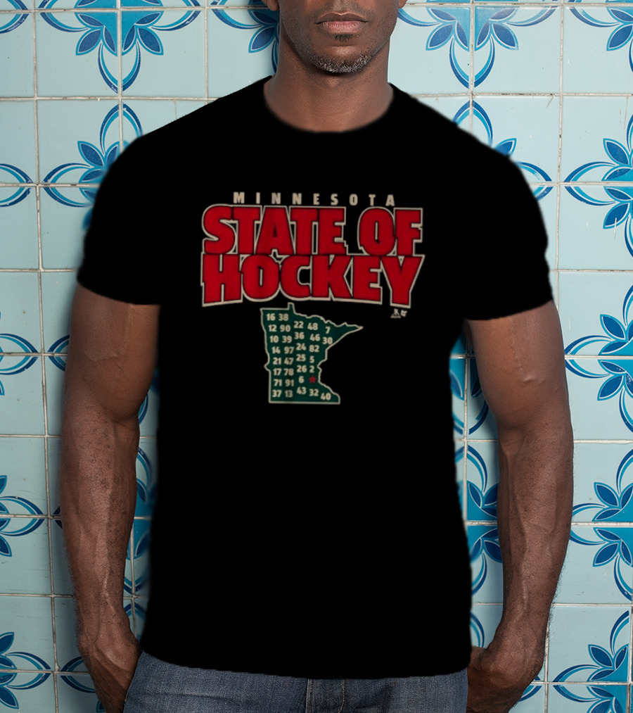 Minnesota State Of Hockey Wild Numbers Map T-Shirt