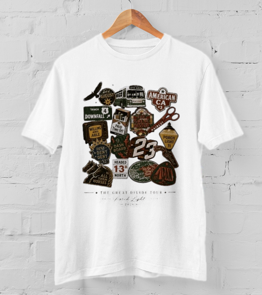 Noah Kahan The Great Divide Tour 2026 Track 4 August Downfall Dash Board American CA Porch Light 11 T-Shirt
