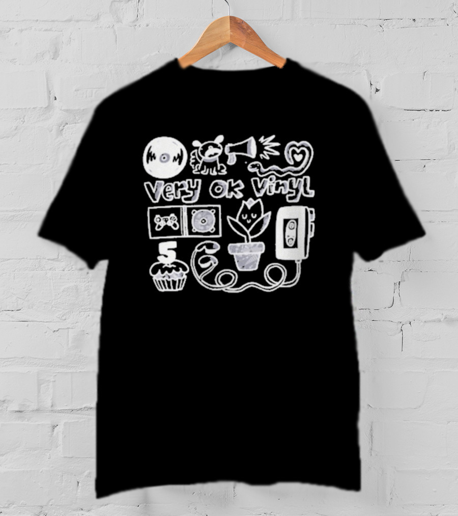 Very Ok Vinyl 5th Anniversary Cupcake Flower Megaphone Heart Cassette Doodle T-Shirt