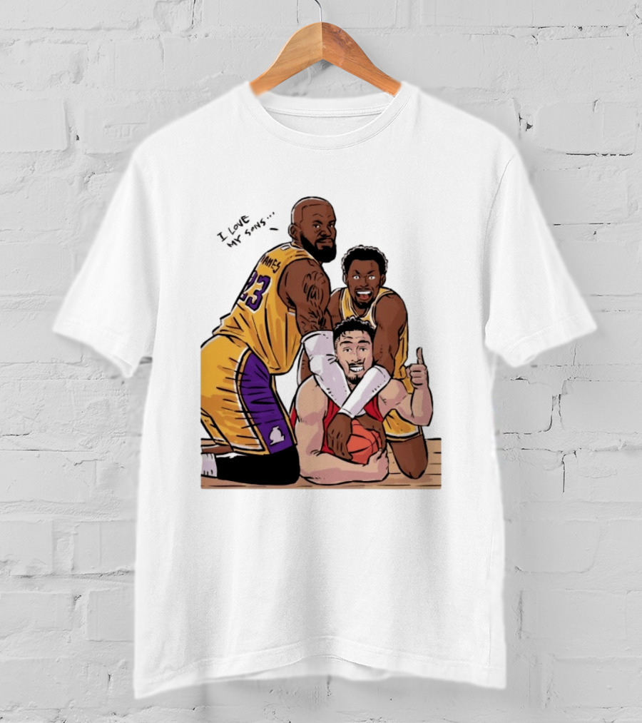 Lebron James Lakers Family Bronny Sengun Cartoon Basketball Scene T-Shirt