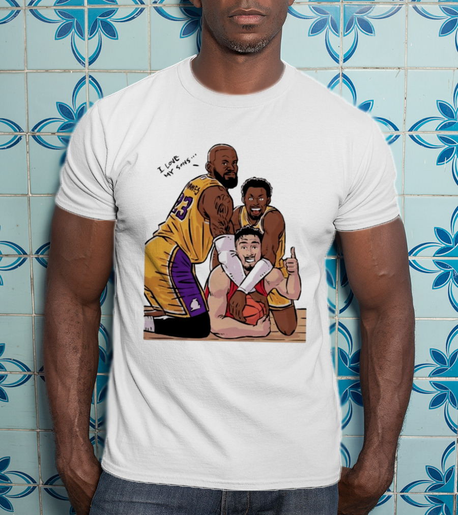 Lebron James Lakers Family Bronny Sengun Cartoon Basketball Scene T-Shirt