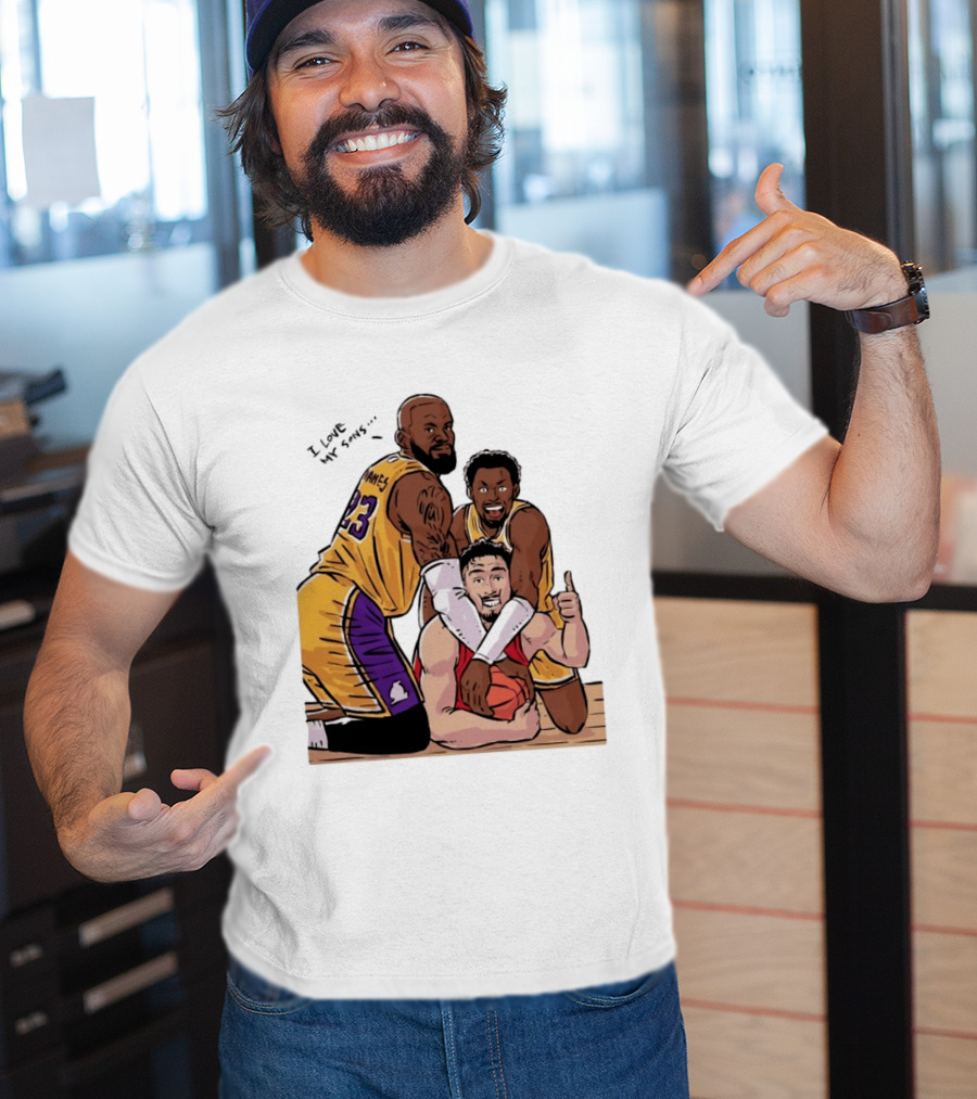 Lebron James Lakers Family Bronny Sengun Cartoon Basketball Scene T-Shirt