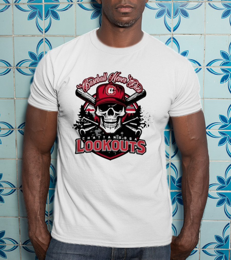 Chattanooga Lookouts Twisted River Skull Bats T-Shirt