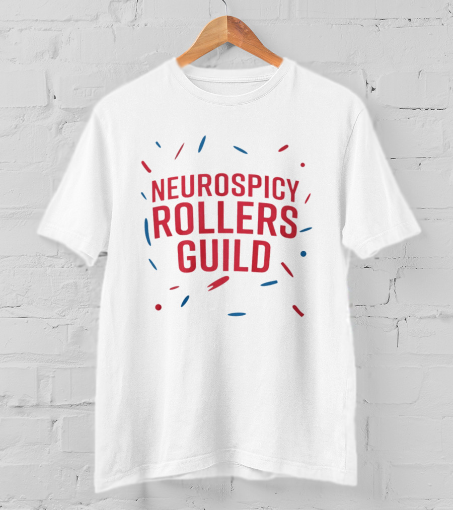 Neurospicy Rollers Guild Colorful Text Design With Red And Blue Accents T-Shirt