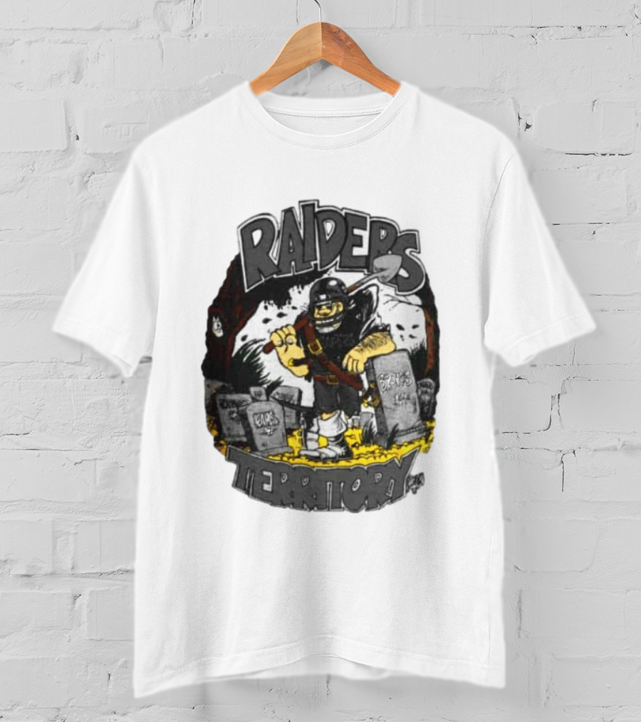 Raiders Territory Cartoon Character With Shovel And Tombstones T-Shirt