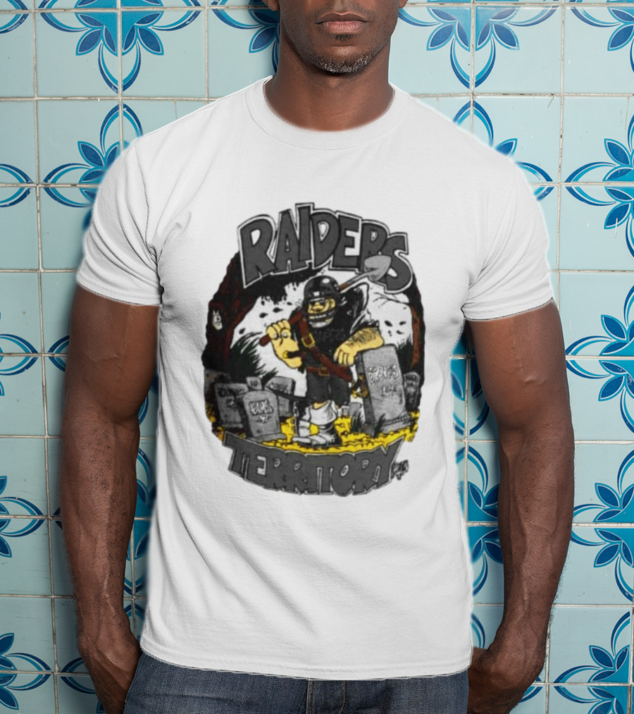 Raiders Territory Cartoon Character With Shovel And Tombstones T-Shirt