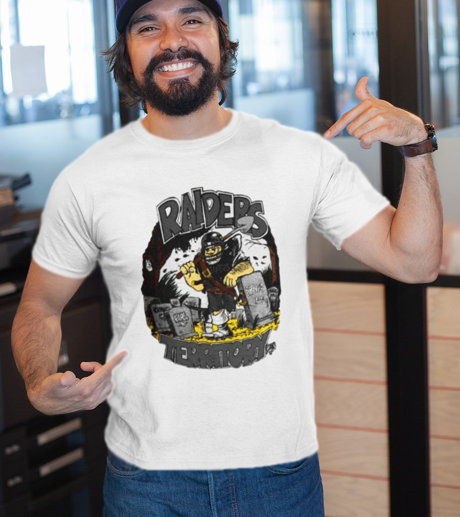 Raiders Territory Cartoon Character With Shovel And Tombstones T-Shirt