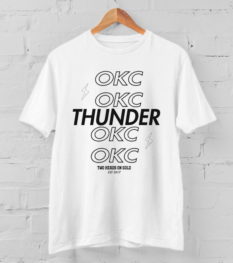 OKC Thunder NBA Two Heads On Gold Lightning 2017 T-Shirt