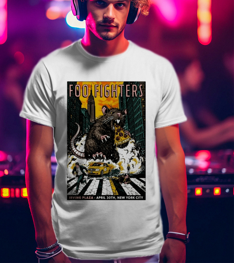 Foo Fighters NYC Irving Plaza April 30 2026 Giant Pizza Rat T-Shirt