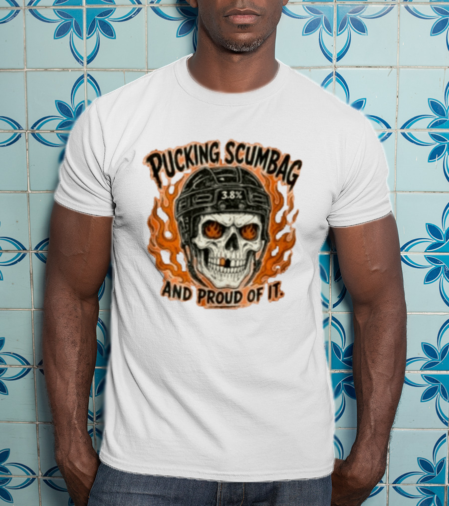 Pucking Scumbag Skull Helmet Flames Proud 38% T-Shirt