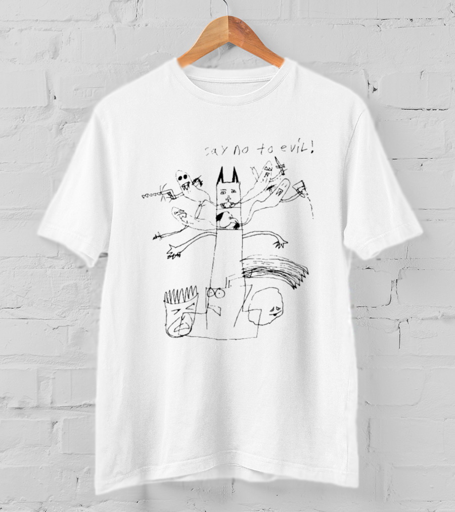 Say No To Evil Cat Multi Armed Creature Drawing Sketch T-Shirt
