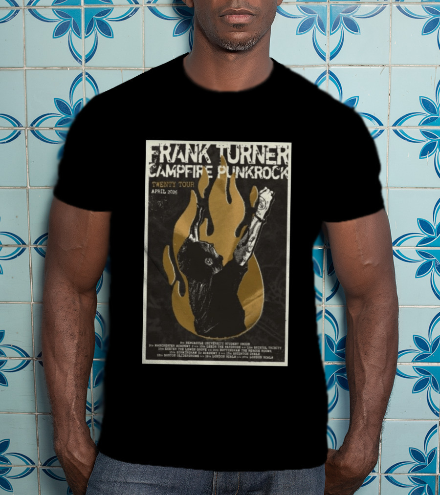 Frank Turner Campfire Punkrock Twenty Tour April 2026 Manchester Leeds Bristol Exeter Nottingham Birmingham Brighton Boston London T-Shirt