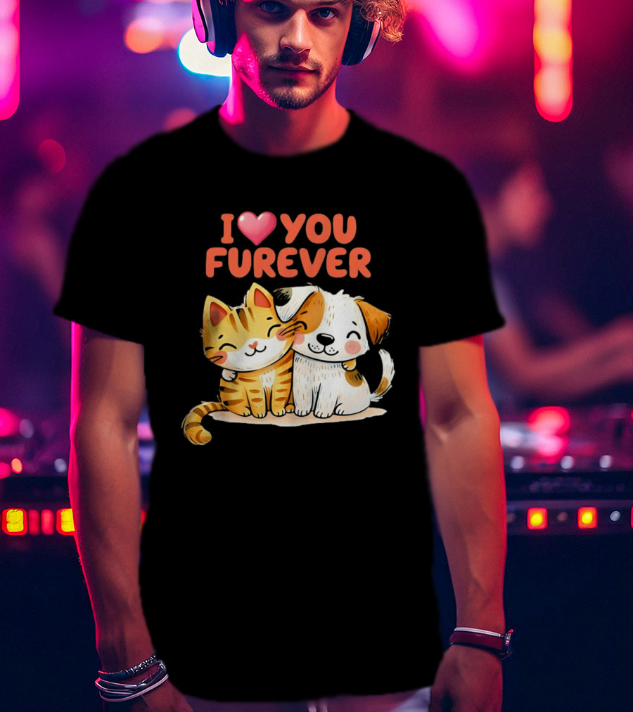 I Love You Furever Cat Hugging Dog T-Shirt