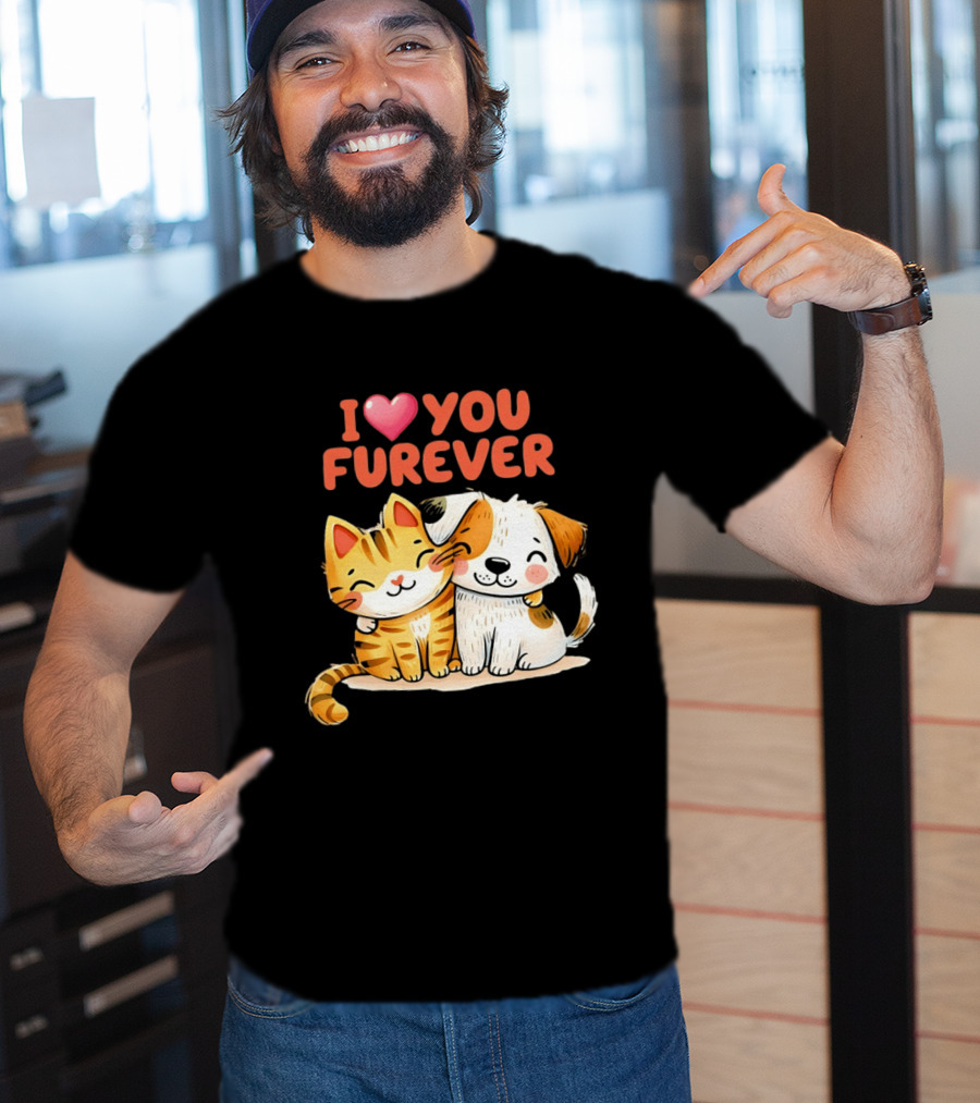 I Love You Furever Cat Hugging Dog T-Shirt