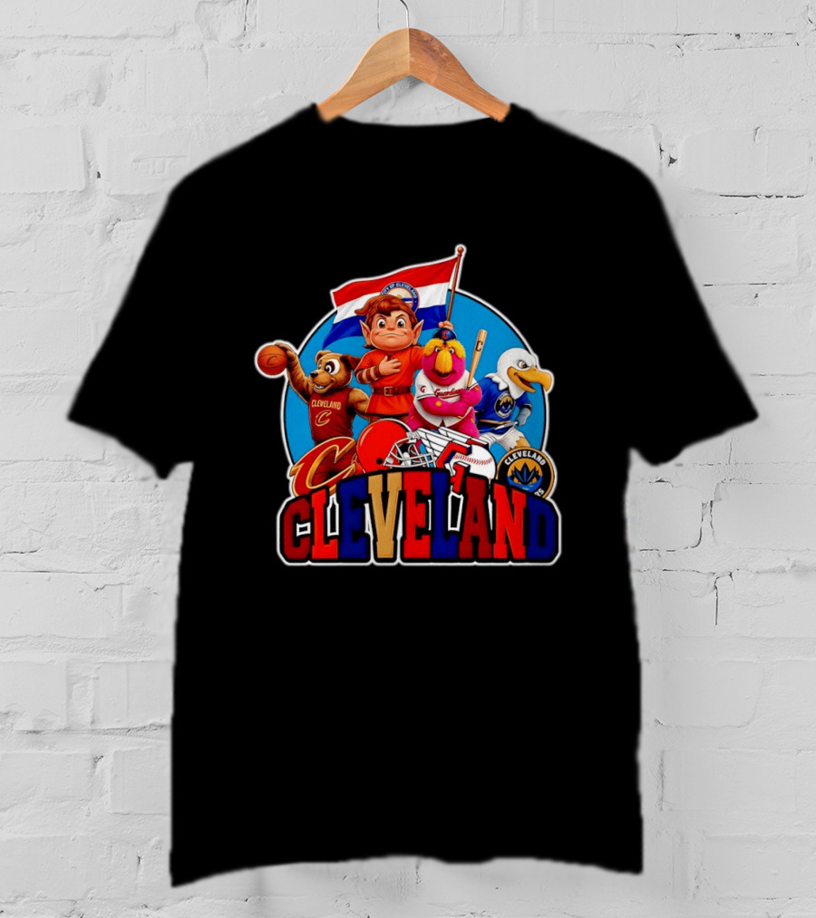 Cleveland City Mascots Cavaliers Guardians Browns Blue Jackets T-Shirt