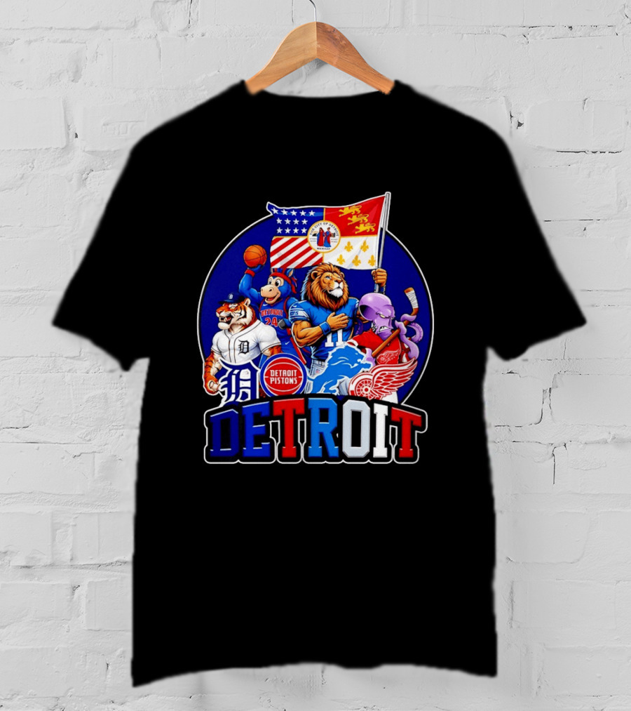 Detroit Pistons Tigers Lions Red Wings City Of Detroit Sports Mascots T-Shirt