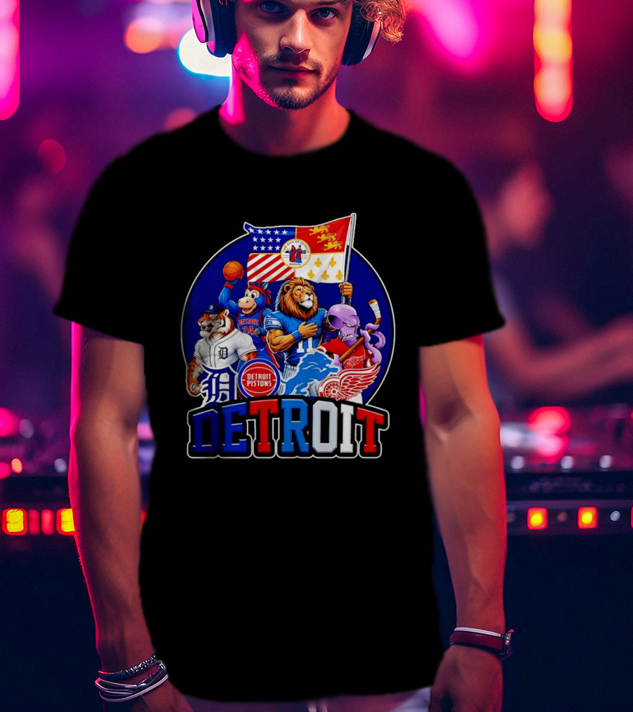 Detroit Pistons Tigers Lions Red Wings City Of Detroit Sports Mascots T-Shirt