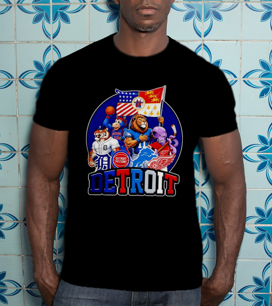Detroit Pistons Tigers Lions Red Wings City Of Detroit Sports Mascots T-Shirt