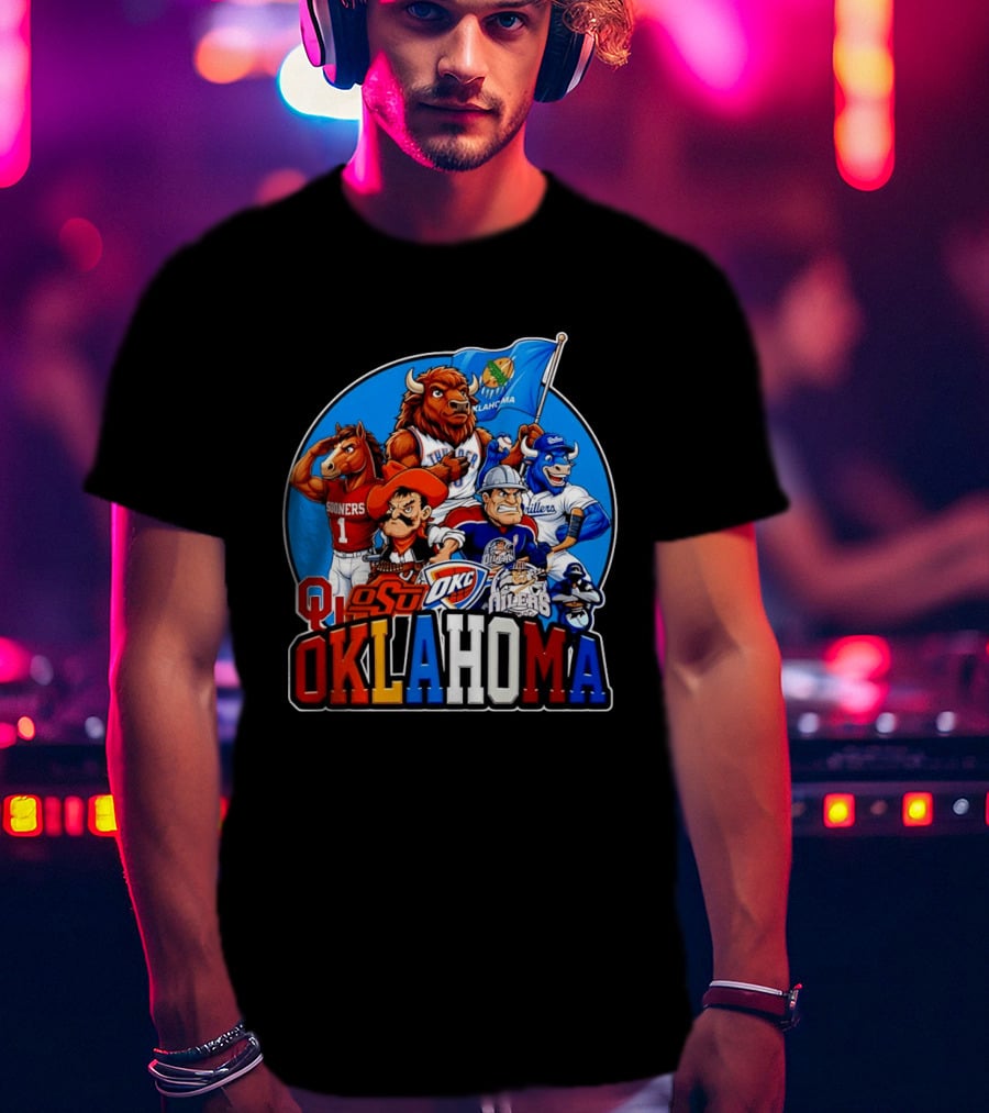Oklahoma Sooners OSU OKC Thunder Drillers Oilers Mascots Collection T-Shirt