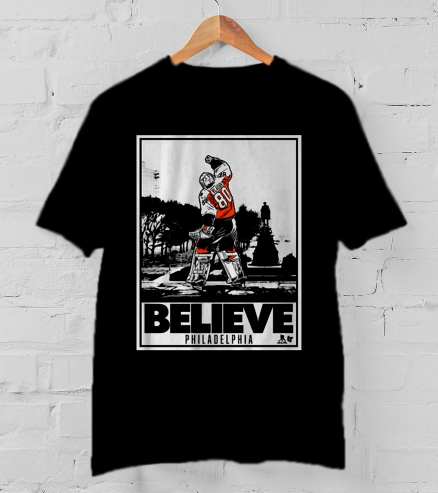 Dan Vladar 80 Jersey Believe Philadelphia Statue Hockey Scene T-Shirt