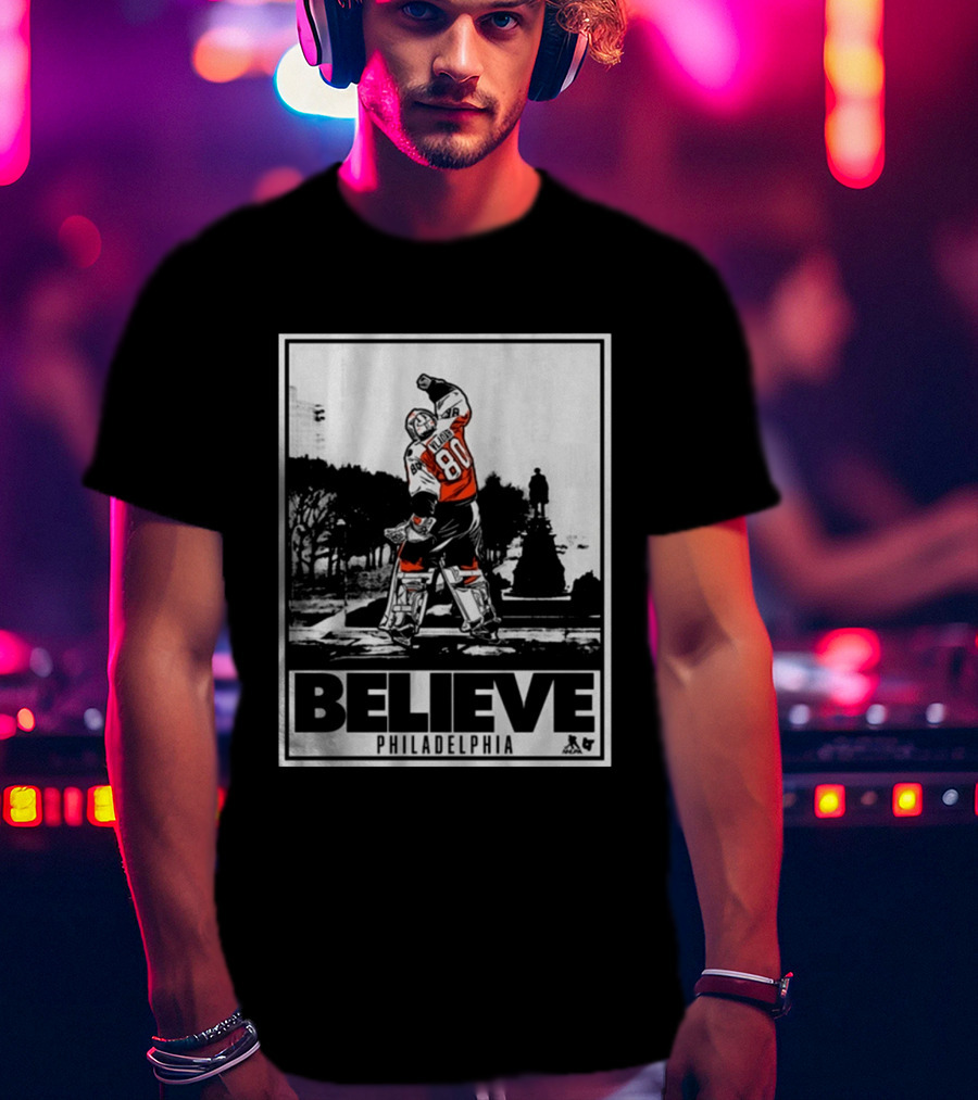Dan Vladar 80 Jersey Believe Philadelphia Statue Hockey Scene T-Shirt