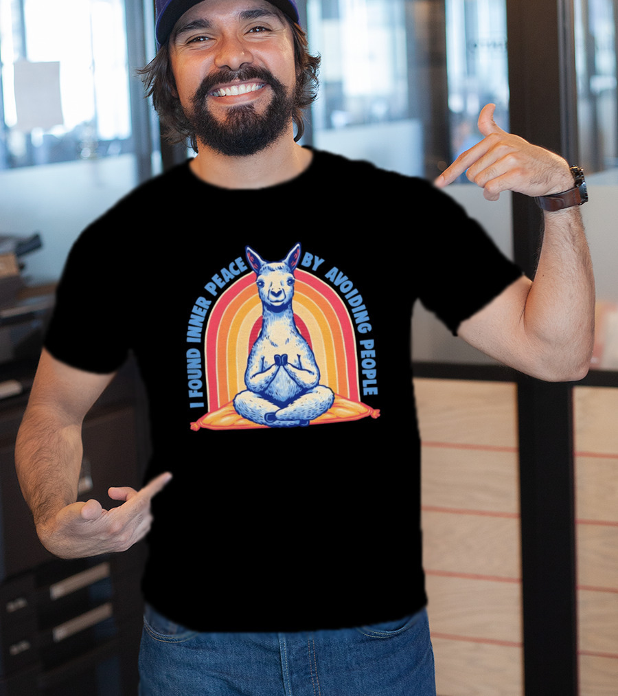 I Found Inner Peace By Avoiding People Meditating Llama Rainbow T-Shirt
