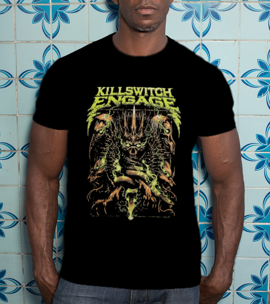 Killswitch Engage Skullcrown Spiked Skull With Green Flames T-Shirt