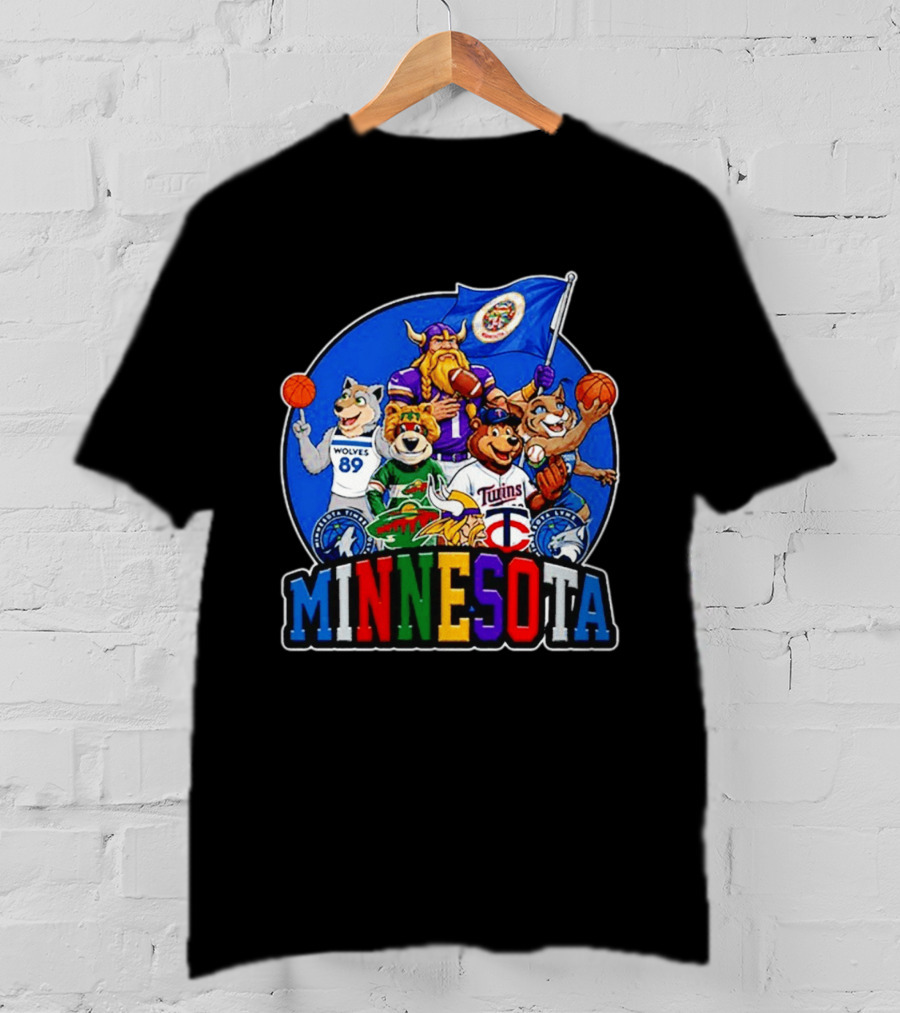 Minnesota Sports Team Characters Vikings Wolves Twins Wild Logos T-Shirt
