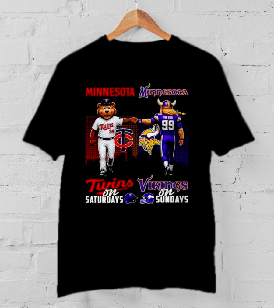 Minnesota Twins Saturdays Vs Vikings Sundays Sports Mashup T-Shirt