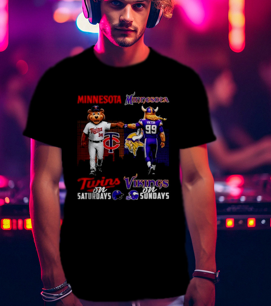 Minnesota Twins Saturdays Vs Vikings Sundays Sports Mashup T-Shirt