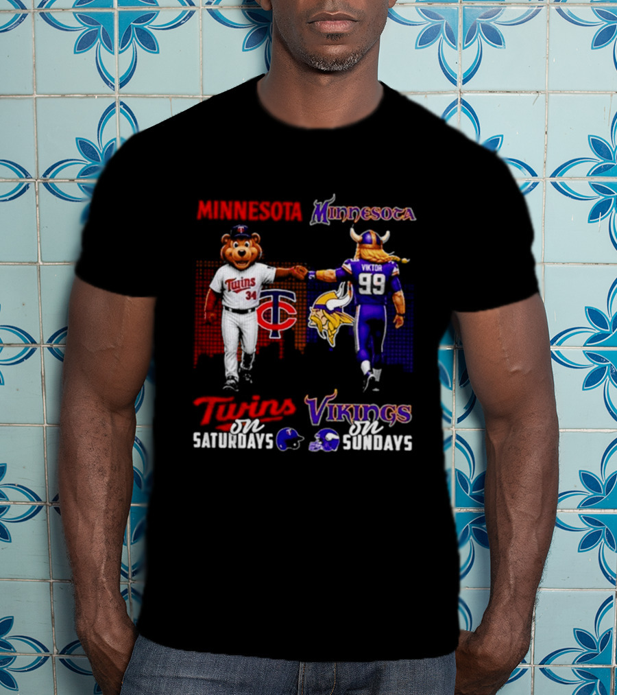 Minnesota Twins Saturdays Vs Vikings Sundays Sports Mashup T-Shirt