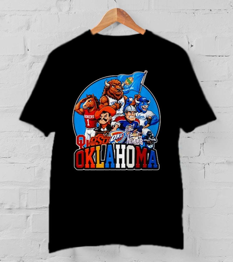 Oklahoma Sooners Cowboys Thunder Oilers Mascot Collage T-Shirt