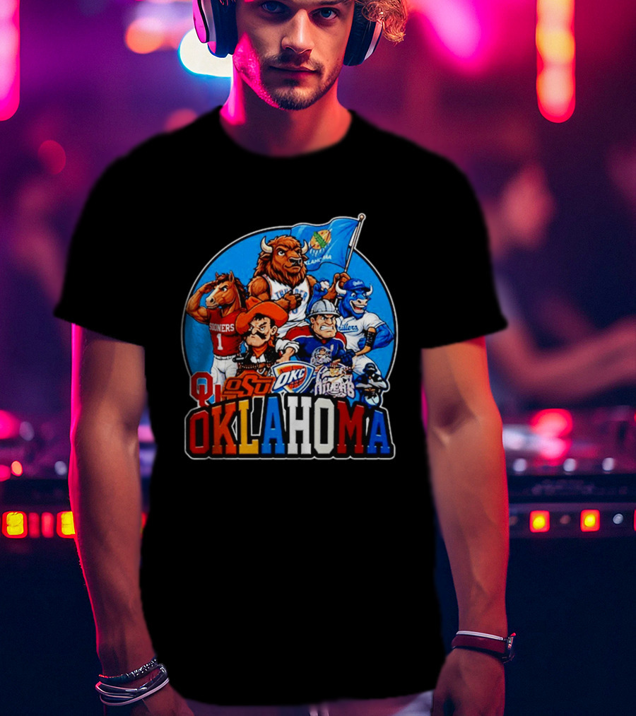 Oklahoma Sooners Cowboys Thunder Oilers Mascot Collage T-Shirt