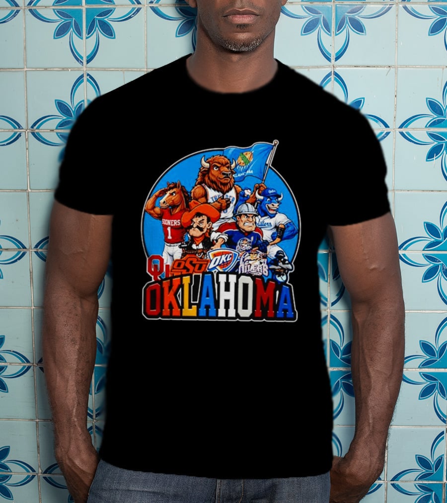 Oklahoma Sooners Cowboys Thunder Oilers Mascot Collage T-Shirt