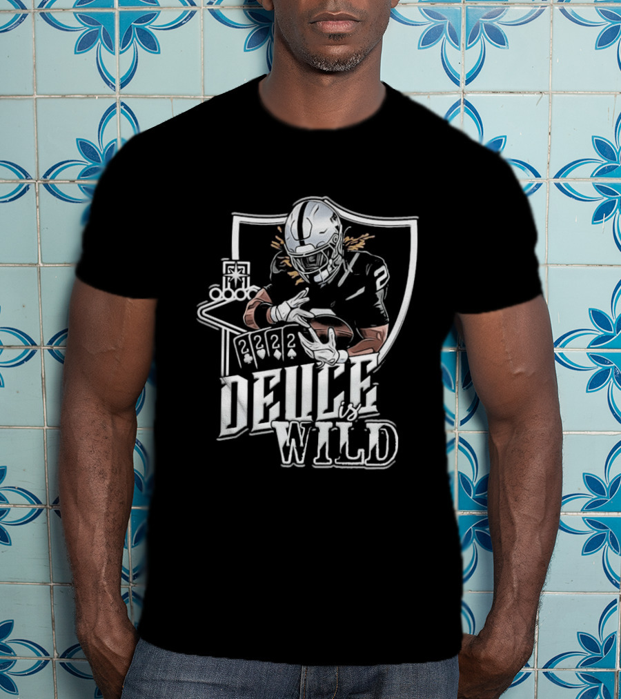 Deuce Is Wild Football Player Silver Helmet Playing Card Shield T-Shirt