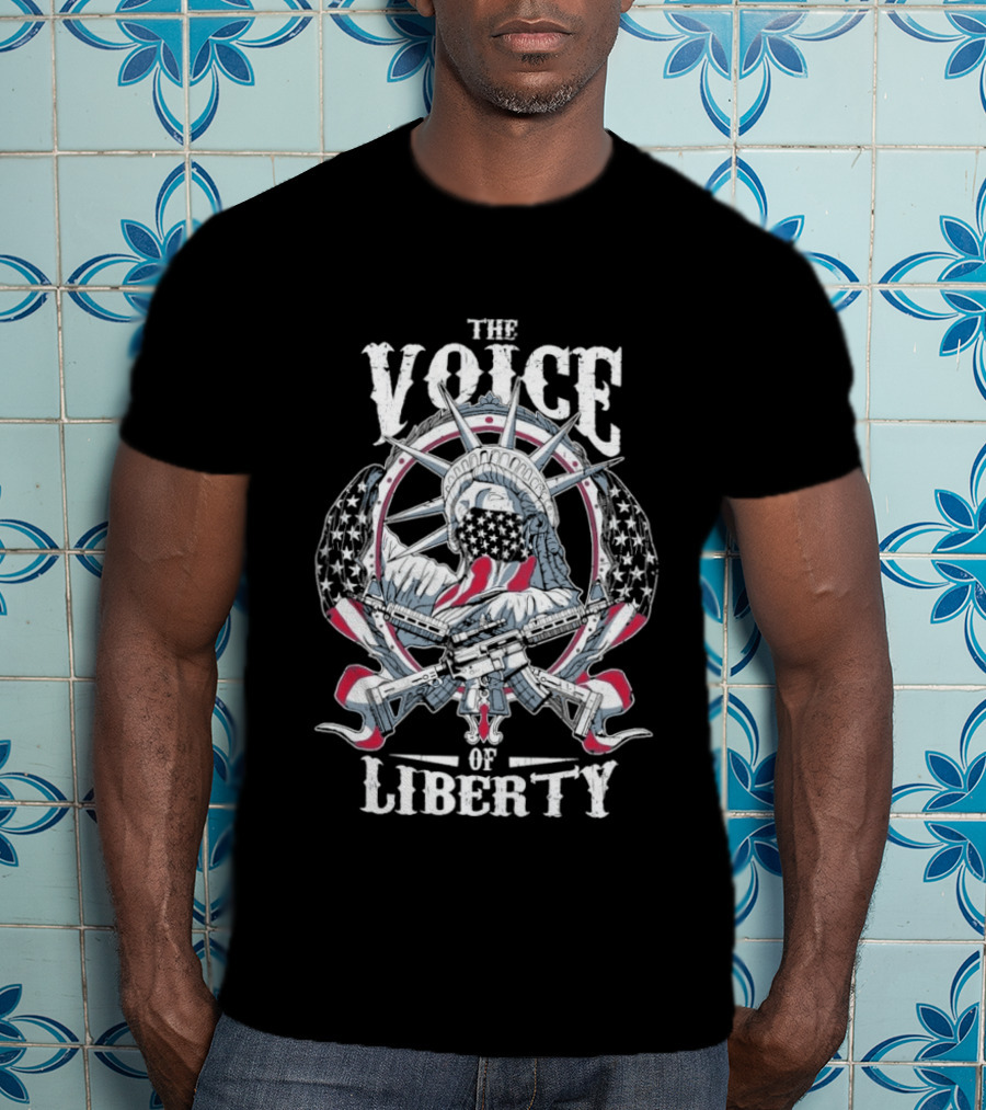 The Voice Of Liberty 2026 Patriotic Emblem Statue And Flag T-Shirt