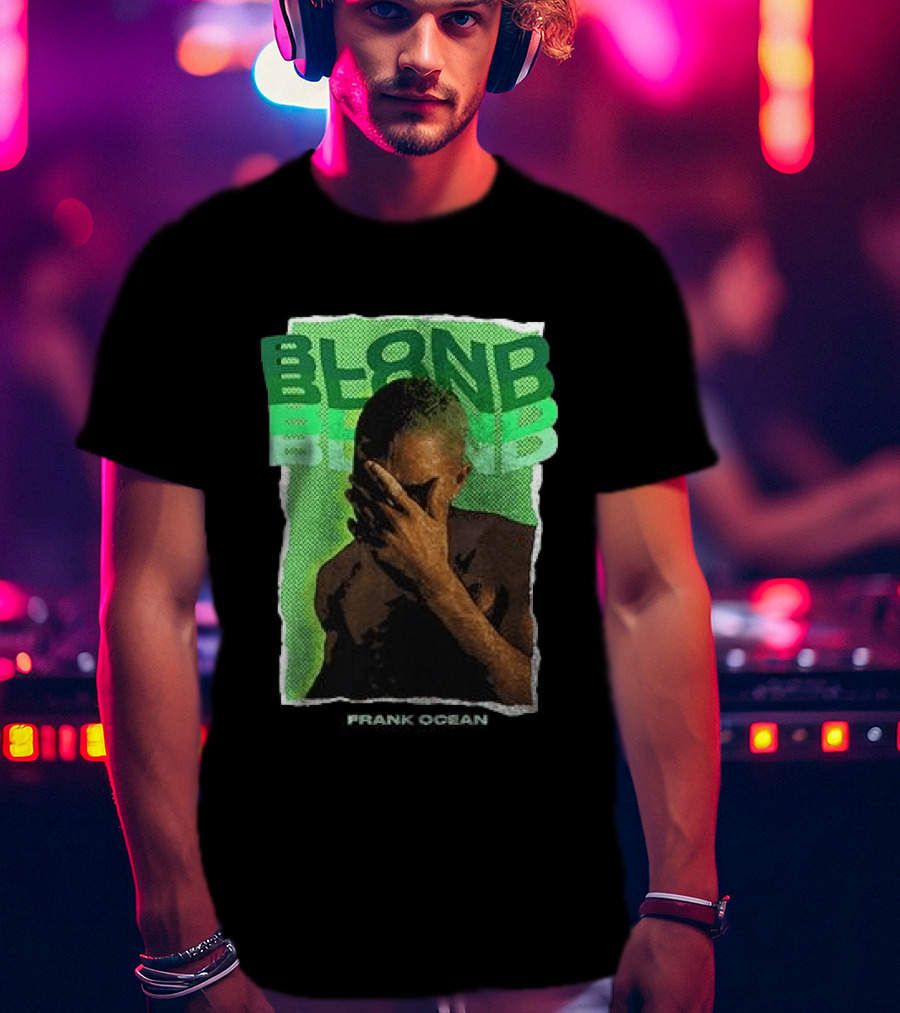 BLOND Frank Ocean Album Cover Art With Green Text And Contemplative Pose T-Shirt