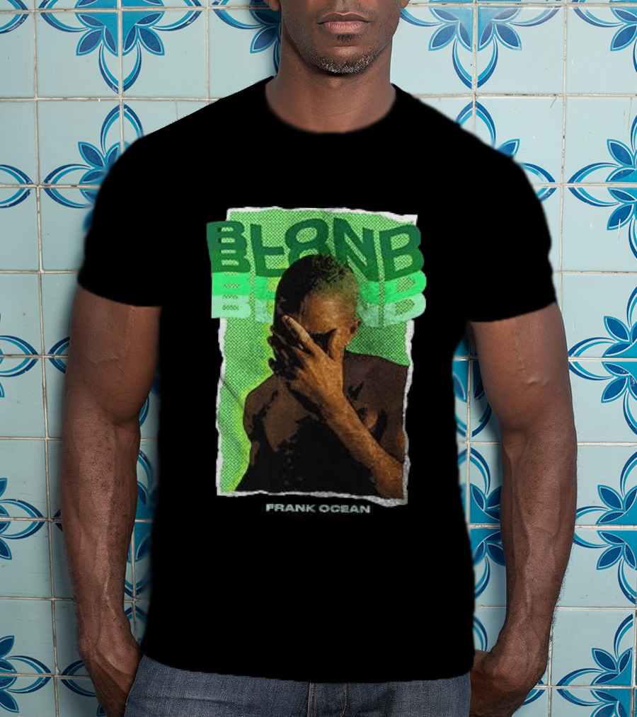 BLOND Frank Ocean Album Cover Art With Green Text And Contemplative Pose T-Shirt