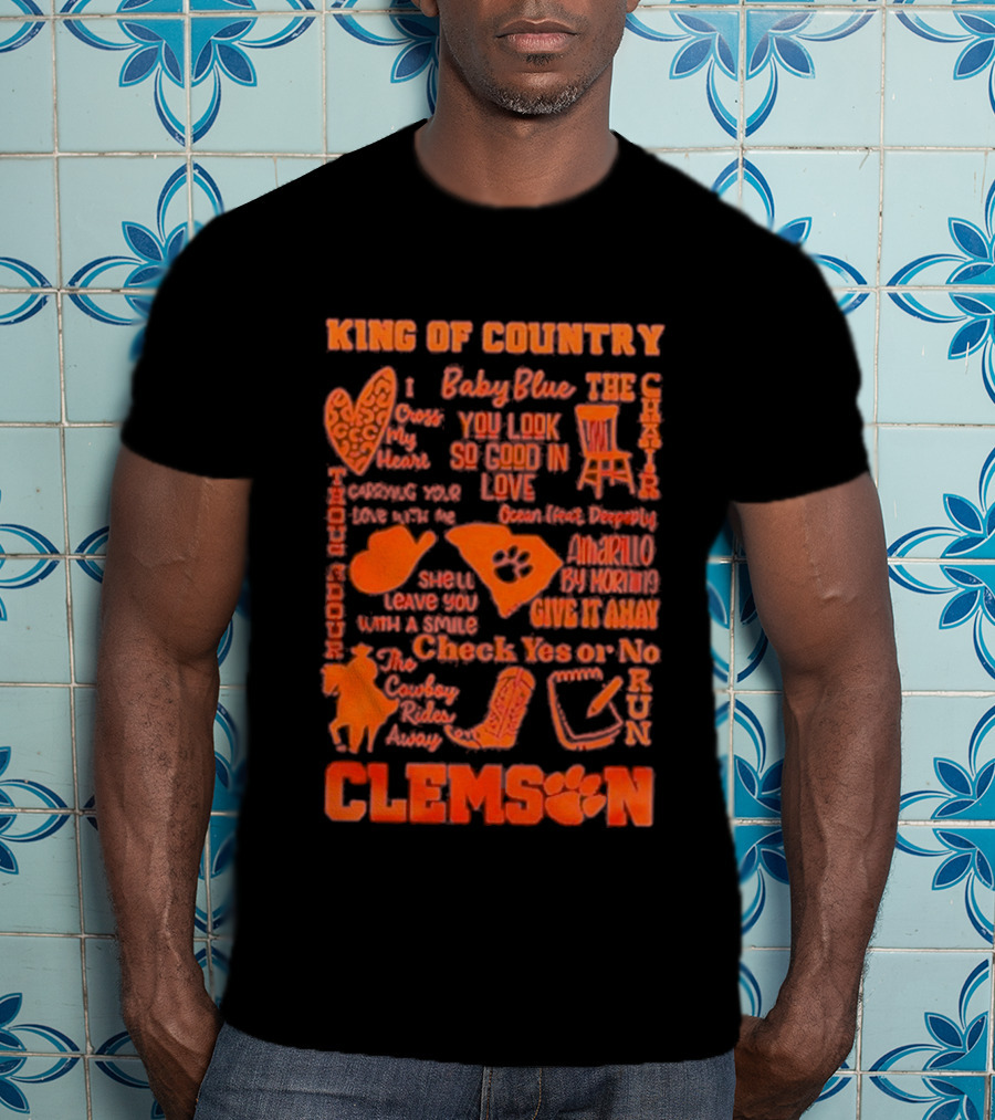 King Of Country Clemson Tigers Baby Blue Amarillo Check Yes Or No T-Shirt