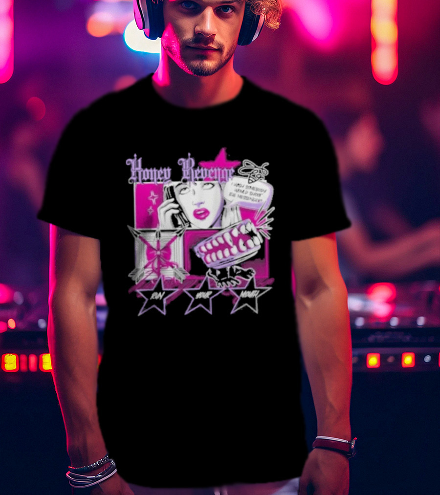 Honey Revenge Comic Style Pink And Black Lips Starburst T-Shirt