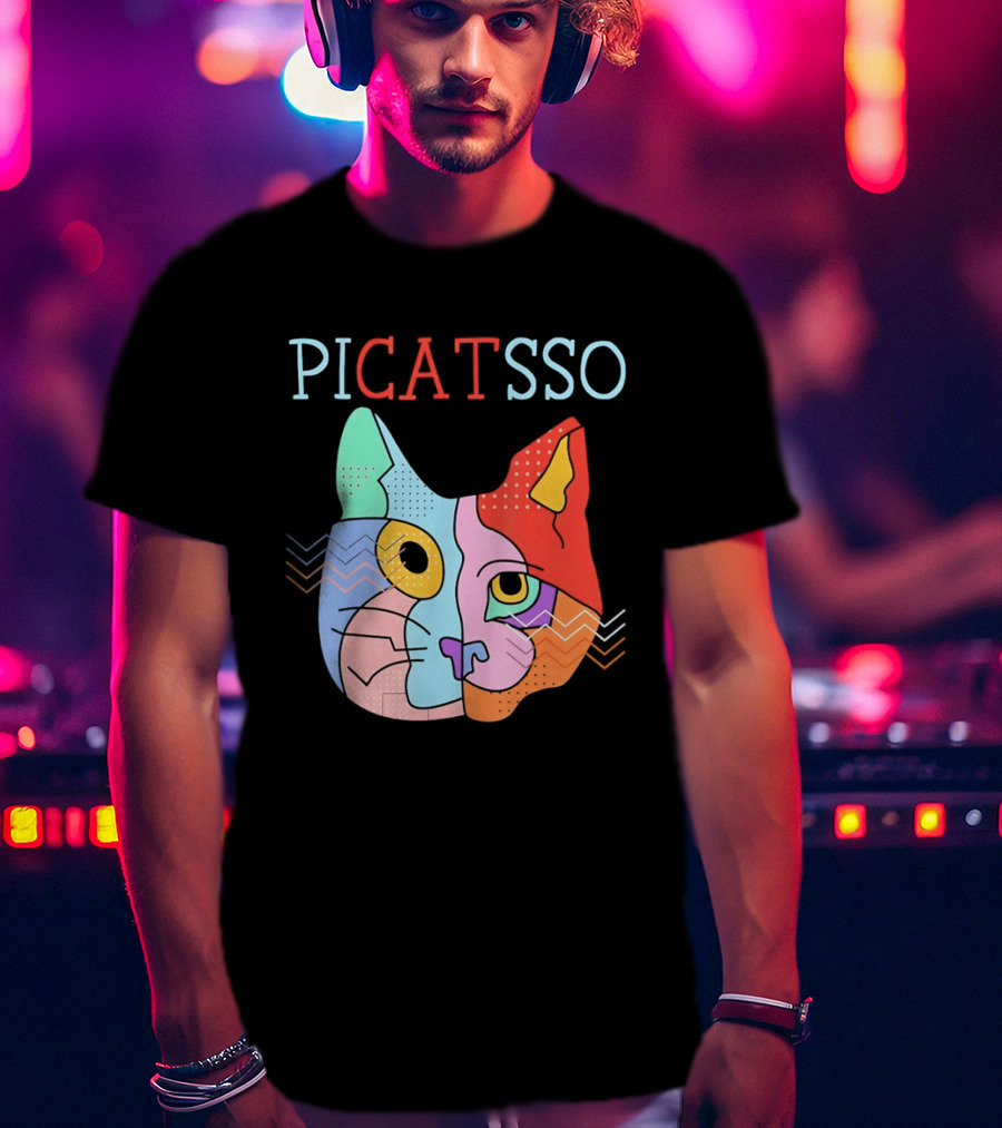 Picatsso Cat Colorful Cubist Style Artistry T-Shirt