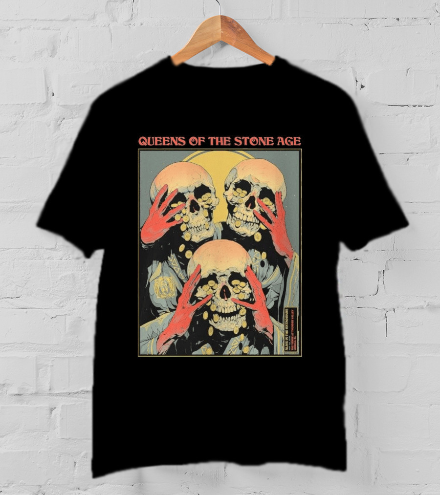 Queens Of The Stone Age Lincoln CA 5.1.2026 Skull Imagery With Coins T-Shirt