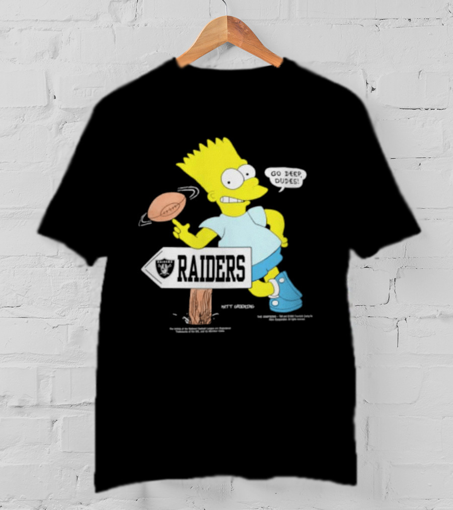 Raiders Bart Simpson Football Spin Near Raiders Sign T-Shirt