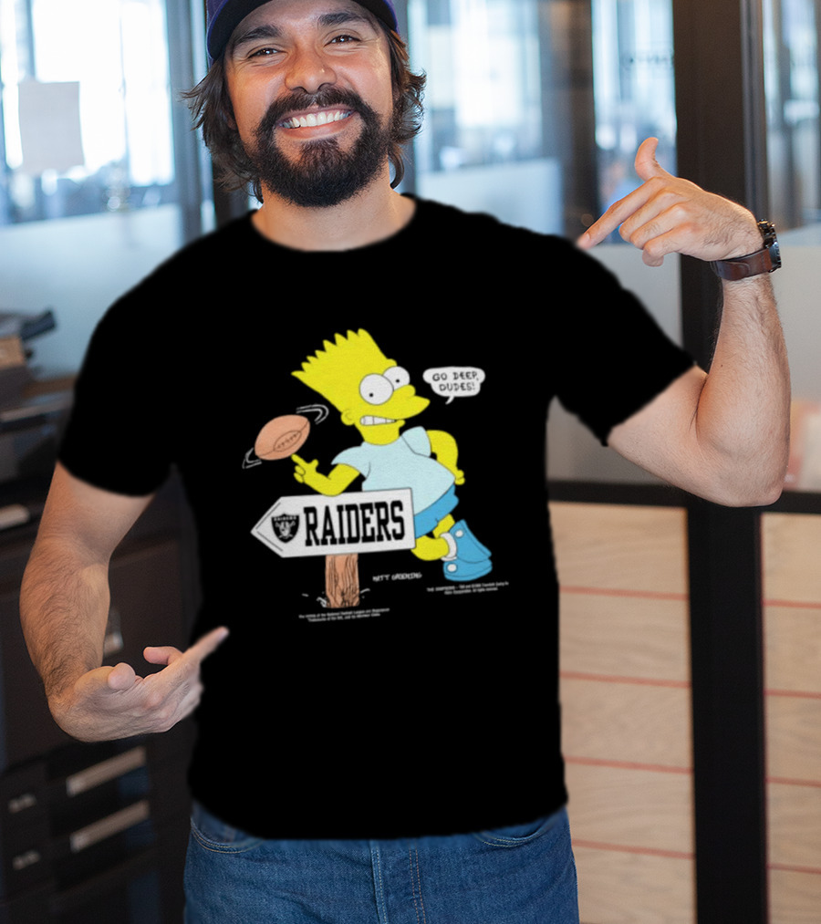 Raiders Bart Simpson Football Spin Near Raiders Sign T-Shirt