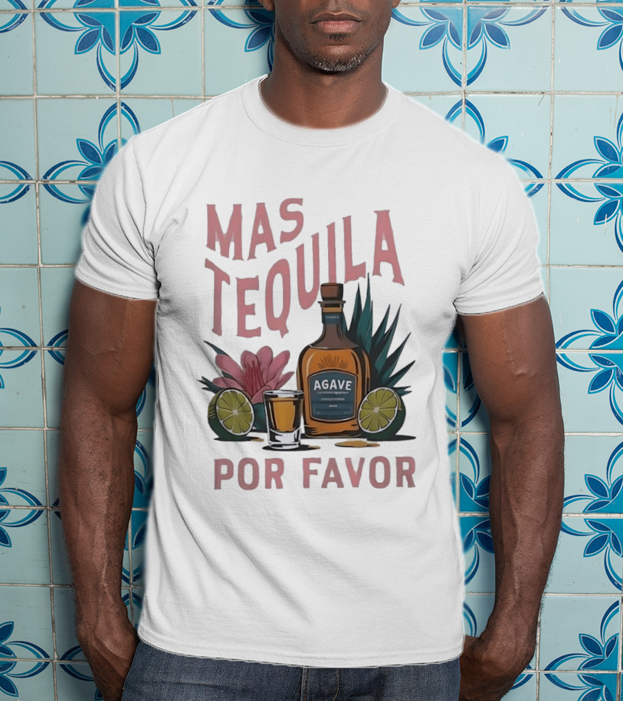 Mas Tequila Por Favor Agave Bottle With Limes And Shot Glass T-Shirt