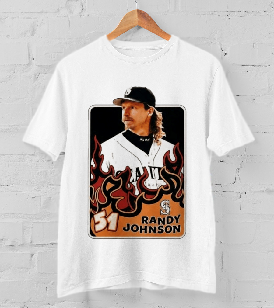 Seattle Mariners Randy Johnson Big Unit 51 MLB Baseball Flames T-Shirt